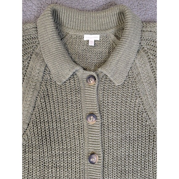 Garnet Hill Cardigan Sweater Women's Lrg Washed Olive Maren Organic Cotton Linen - Picture 3 of 12